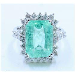 COPPER BEARRING PARAIBA TOURMALINE 6.15CT, 14K W/G RING 7.20GRAM / DIAMOND 1.05CT