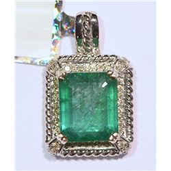 14KT GOLD EMERALD, DIAMOND PENDANT MSRP $4985