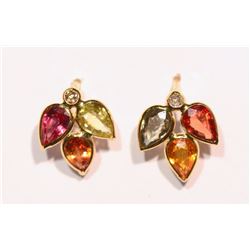 14KT GOLD SAPPHIRE, DIAMOND EARRINGS