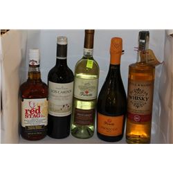 5 BOTTLES OF ASSORTED WINE AND WHISKY