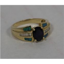IOLITE DIAMOND AND OPAL RING 14K GOLD