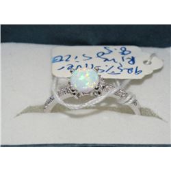 NATURAL WHITE FIRE OPAL + CUBIC ZIRCONIA RING