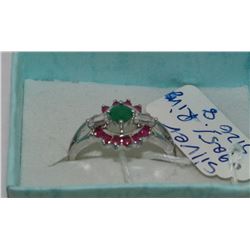 NATURAL RUBY + EMERALD + CUBIC ZIRCONIA RING