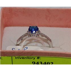 NATURAL BLUE SAPPHIRE + CUBIC ZIRCONIA RING