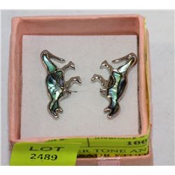 SILVER TONE AND ABALONE DINASAUR STUD EARRINGS