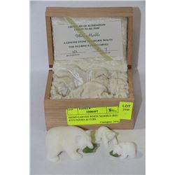 HAND CARVED WHITE MARBLE (REG #353) MAMA & CUBS