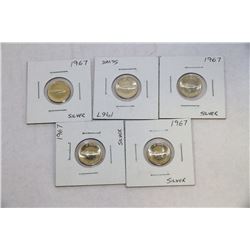 5 1967 CANADIAN SILVER "FISH" DIMES