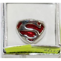 SILVER PLATE AND ENAMEL SUPERMAN LOGO RING SIZE 8