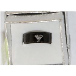 SUPERMAN LOGO BLACK STEEL BAND RING SIZE 8