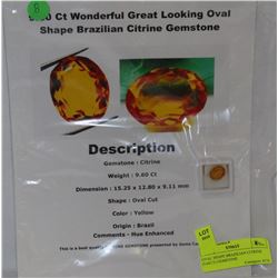 OVAL SHAPE BRAZILIAN CITRINE (9.60CT) GEMSTONE