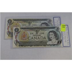 PAIR OF 1973 MISCUT $1 BILL