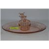 Image 1 : PINK PLATTER W/ DERESSION GLASS DEER TRINKET BOX