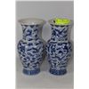 Image 1 : PAIR OF BLUE AND WHITE VASES - 12"