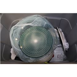 TOTE OF MISC. SHOWHOME DISHES AND DECOR