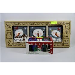 2 MUGS + CHRISTMAS SNOWMAN PICTURE