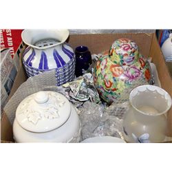 BOX W/ LARGE DECORATIVE DECANTERS, BRASS