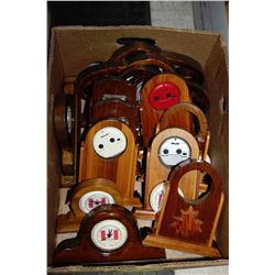 BOX OF WOODCLOCKS