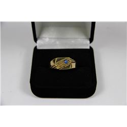 MENS GP 10K GOLD STERLING SILVER RING W/ SAPPHIRE