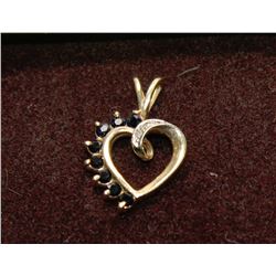 10K YELLOW GOLD DIAMOND & SAPPHIRE HEART PENDANT