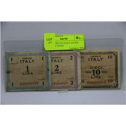 THREE WWII 1943 ITALY ALLIED MILITARY NOTES