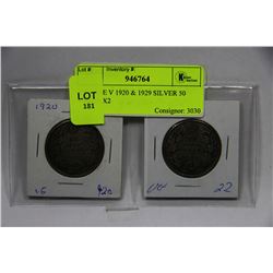 GEORGE V 1920 & 1929 SILVER 50 CENTS X2