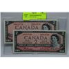 Image 1 : GEM UNC 1954 $2 BANKNOTES CONSECUTIVE S/N X2