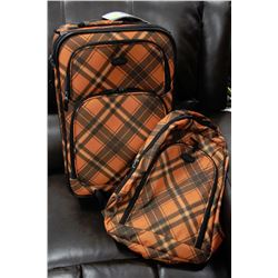NEW ORANGE PLAID 2 PIECE LUGGAGE SET