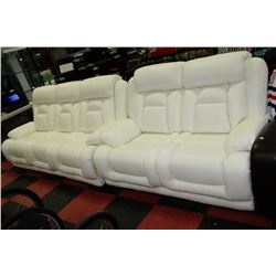 NEW WHITE PERFORATED LEATHER RECLING SOFA