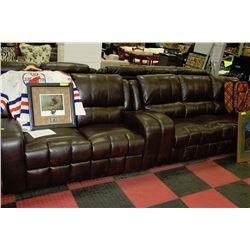 NEW BROWN LEATHER RECLING SOFA WITH LOVESEAT