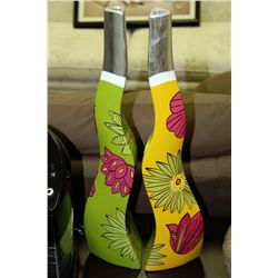 SET OF 2 DECORATIVE GREEN/YELLOW TALL