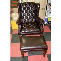 NEW BROWN LEATHERETTE WING BACK PARLOUR CHAIR WITH