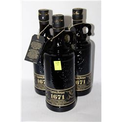 THREE 750ML BOTTLES CAPTAIN MORGAN 1671