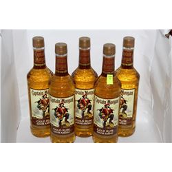 FIVE 750ML BOTTLES CAPATAIN MORGANS GOLD RUM 40%