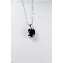 NATURAL BLUE SAPPHIRE PENDANT .925 SILVER & CZ