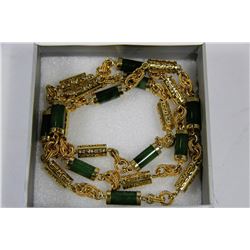 10 STONE JADE & GOLD TONE 33" CHAIN