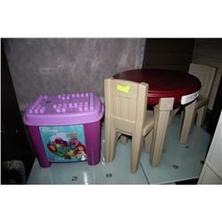 CHILDREN'S TABLE, 2 CHAIRS AND MEGABLOKS