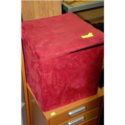 RED MICROFIBRE FOOTSTOOL/STORAGE 17"X17"X16.5"