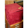 Image 1 : RED MICROFIBRE FOOTSTOOL/STORAGE 17"X17"X16.5"
