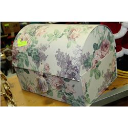 LARGE FLORAL CLOTH COVERED JEWELLERY CHEST