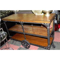 NEW WOOD AND METAL SOFA TABLE TEA CART