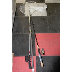 PAIR OF FISHING RODS AND FISHNET