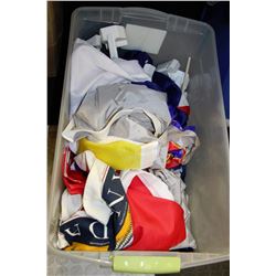 BIN OF ASSORTED SPORTS CAR FLAGS