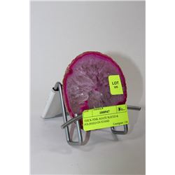THICK PINK AGATE SLICED & POLISHED ON STAND