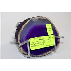 THICK PURPLE AGATE SLICED & POLISHED ON STAND