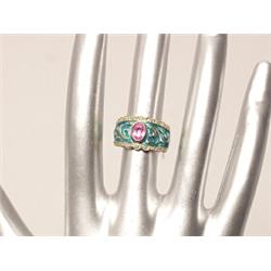 Enamel & Diamond Ring 14K Gold 