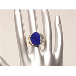 14K Gold Lapis & Diamond Designer Ring