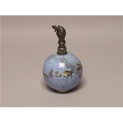 19th C. Atomizer Pewter & Painted Porcelain