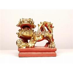 Carved Gilt & Painted Foo Dog C.1880