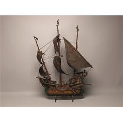 Antique Dutch Wood & Brass Model Ship