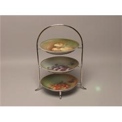 3 German Handpainted Bavaria Dishes & Stand